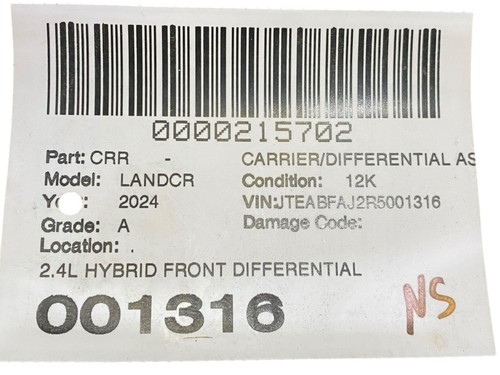 2024 TOYOTA LAND CRUISER J250 2.4L HYBRID FRONT DIFFERENTIAL AXLE CARRIER (3.583 thumbnail 7